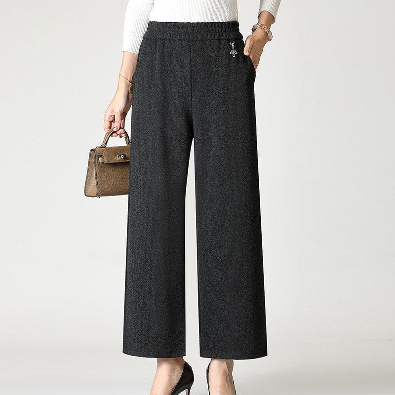 Extra-Size Women's Plus Velvet Wide-Leg Pants for Autumn and Winter, Middle-Aged and Elderly