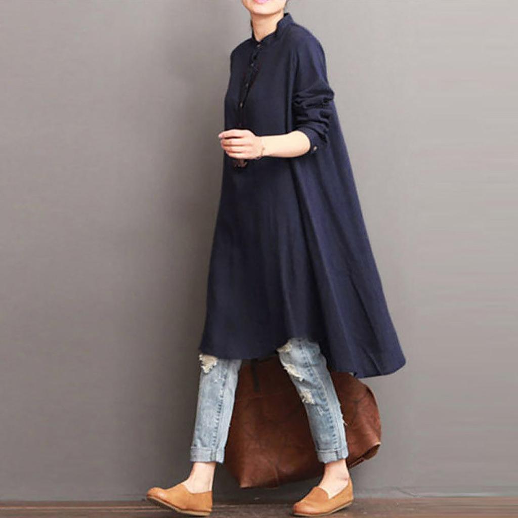 Dámská kaftanová bavlněná lněná halenka s dlouhým rukávem, volná košile, pytlovitý svetr