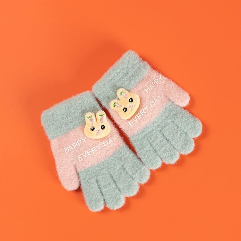 Xuehuaxiu Children's Thermal Gloves Kindergarten Finger All-inclusive Gloves Knitted Jacquard Cute Rabbit Five-finger Gloves