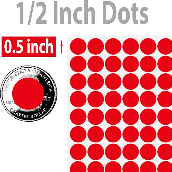 Round Colored Dot Stickers, 3000 Pieces, 1/2 Inch Circle Labels, 10 Colors, for Office Classroom Organization