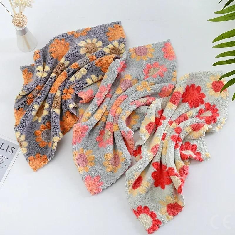 10pcs Kitchen Cleaning Cloths Soft Absorbent Dishcloth Coral Fleece Sunflower Wiping Towel Rags Household Cleaning Cloth 30X30CM