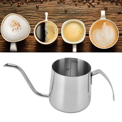 Narrow-Mouth Coffee Kettle, Coffee Pot with Graduated Coffee Drip, Easy to Clean, Stainless Steel, for Coffee and Tea, Perfect for Cafes and Tearooms