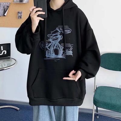 Spring and Autumn Hooded Sweater Trendy Hong Kong Style Casual Jacket Trendy Brand Top Loose Youth Print