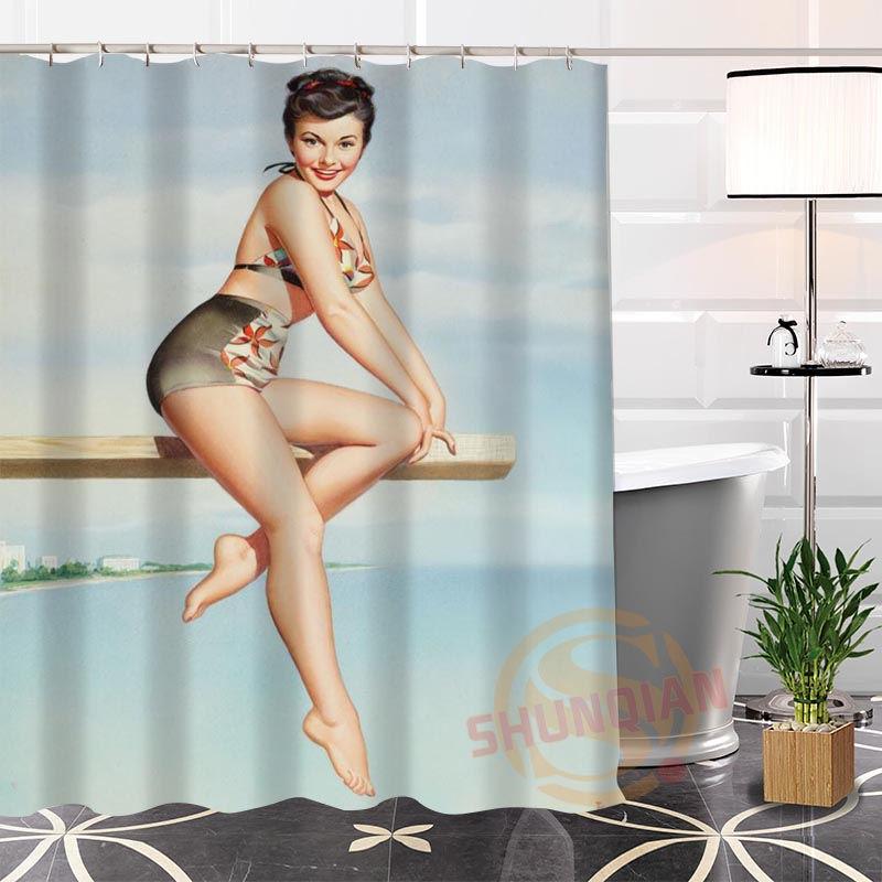 

Экологичная, изготовленная на заказ, уникальная пин-ап девушка, современная шторка для душа для ванной, водонепроницаемая, для себя H0220-54 180x200cm розовый