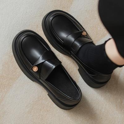 Soft Leather~ Loafers Women's 2025 Spring and Autumn New Small Gold Coin Single Shoes British Platform One Pedal Small Leather Shoes