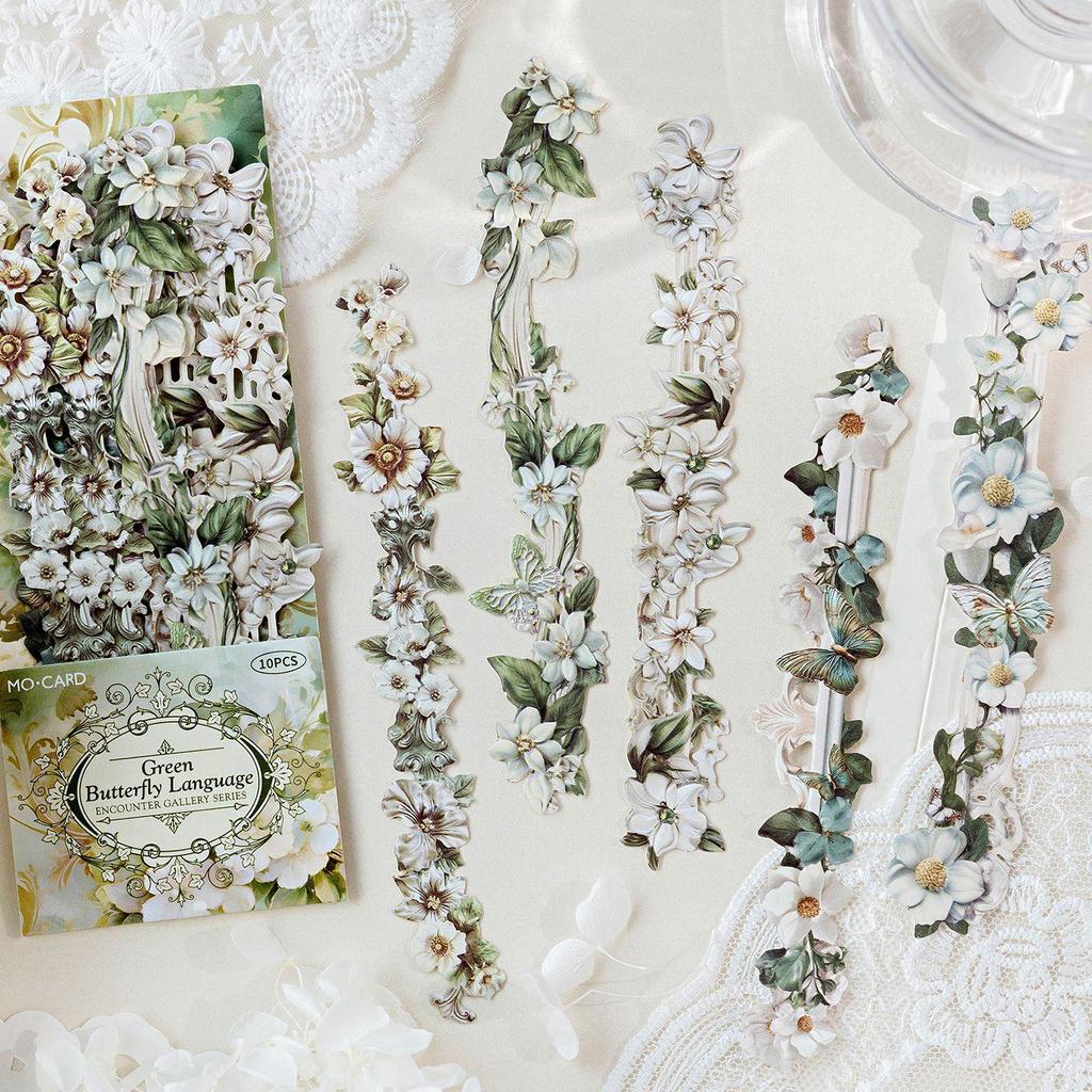 Retro Floral Long Strip Relief Photo Frame Border Stickers for DIY Decoration