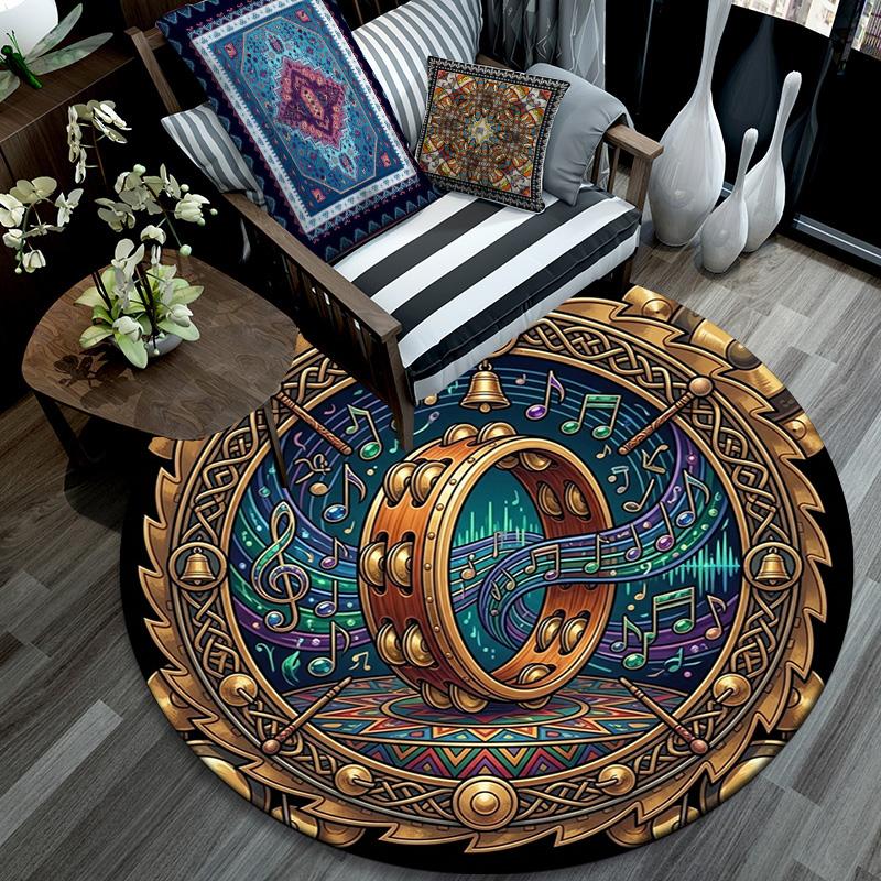 Music Harmony Round Area Rug Under Office Chairs Bedroom Living Room Home Decor 80cm x 80cm