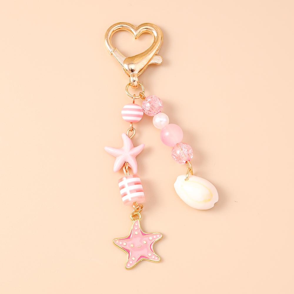 Fashion Summer Beach Shell Starfish Keychain Pearl Crystal Key Ring Pendants for Women Girls Handbag Decor DIY Jewelry Gifts