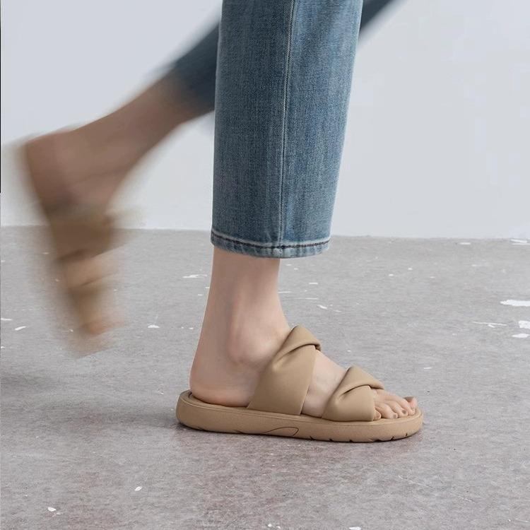 Thick-bottomed Sofa Soft Slippers Women's 2025 New Summer Outer Wear Flat-bottomed One-word Comfortable Cool Slippers