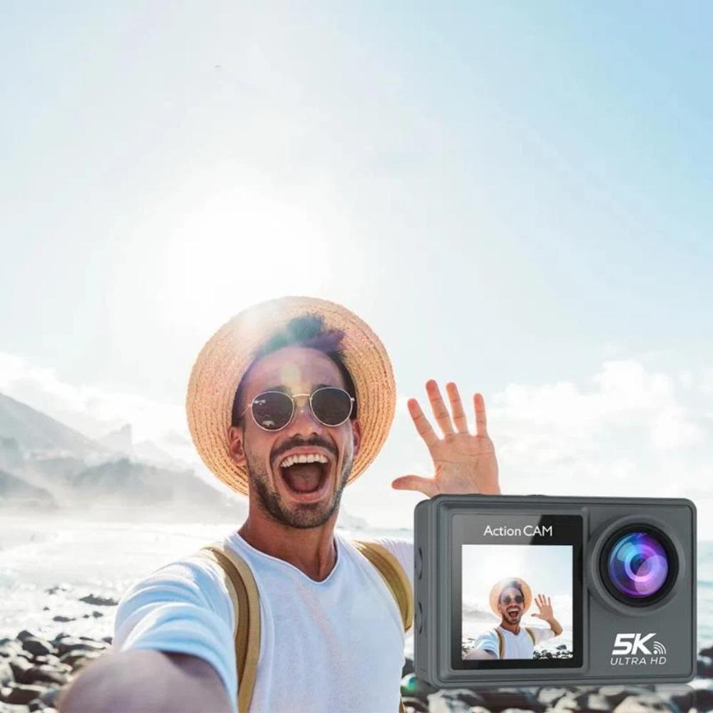 WiFi Stabilized Action Camera, 5K Resolution, 30FPS, Dual Screens, 170° Wide-angle Lens, 30-meter Waterproof, Action Camera with Remote Control