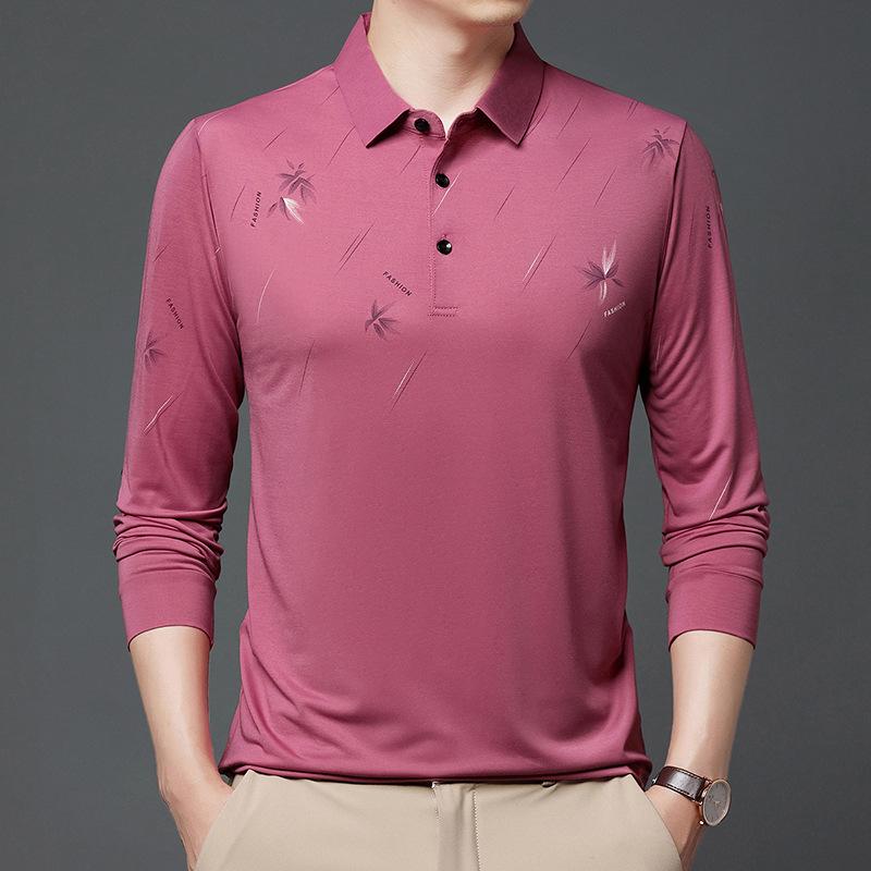 

Мужская тонкая футболка, осенняя новая мужская футболка с длинными рукавами и отворотами с принтом, топ для папы среднего возраста XXXXL