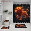 4Pcs Flame Lion Shower Curtain Set with Non-Slip Bath Mat, Toilet Lid Cover, Contour Rug & 12 Hooks, Bathroom Decor