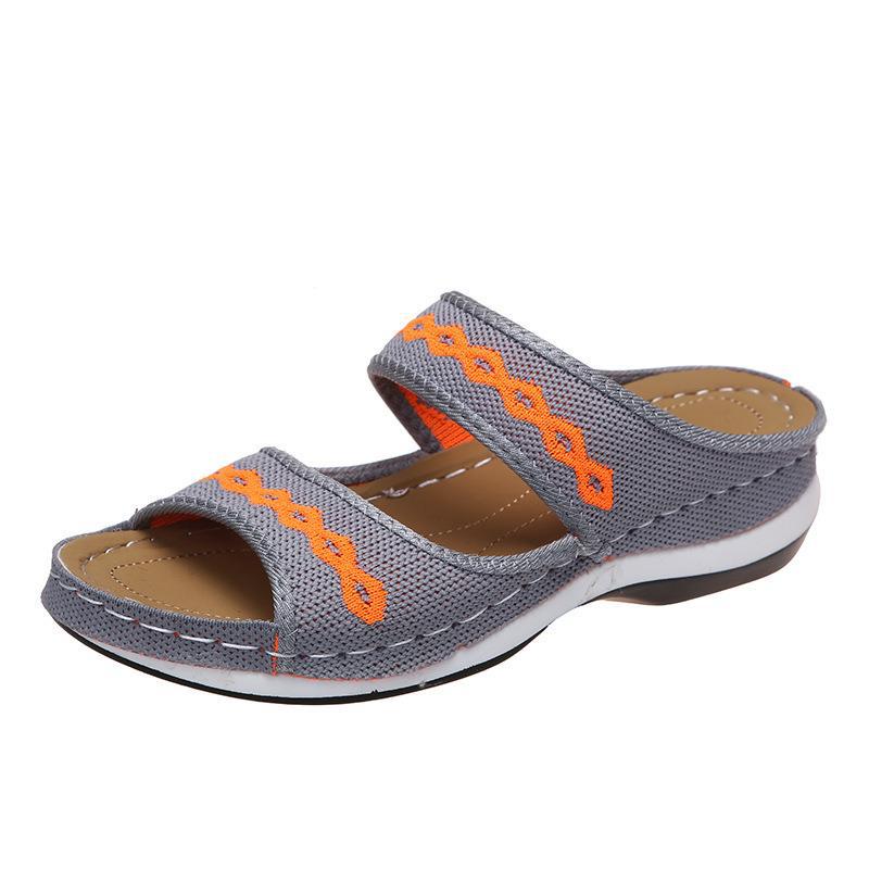 One-word slippers women's shoes fashionable wedge heel hollow comfortable flat sandals