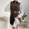 Women V-neck Solid Color Casual Half High Collar Sleeveless Vest Vintage Knitting Sweater