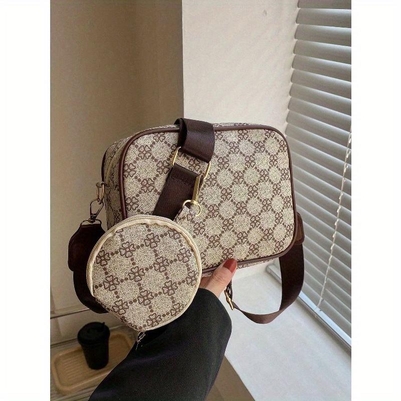 

Vintage Brown Floral Print PU Leather Square Shoulder Crossbody Bag for Women (With Accessory Charm), Retro Inspired Bag for Women хаки