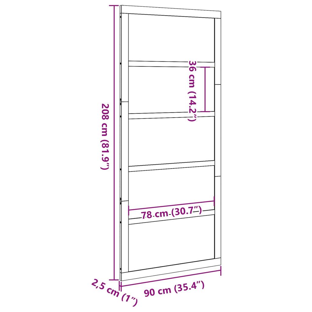 Barn Door Natural 80 x 2.5 x 208 cm Solid Pine Wood