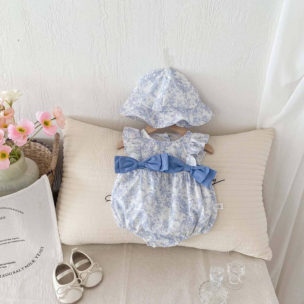 

Летний ромпер для девочки с цветочным принтом, рукавами-крылышками и бантом 73 cm