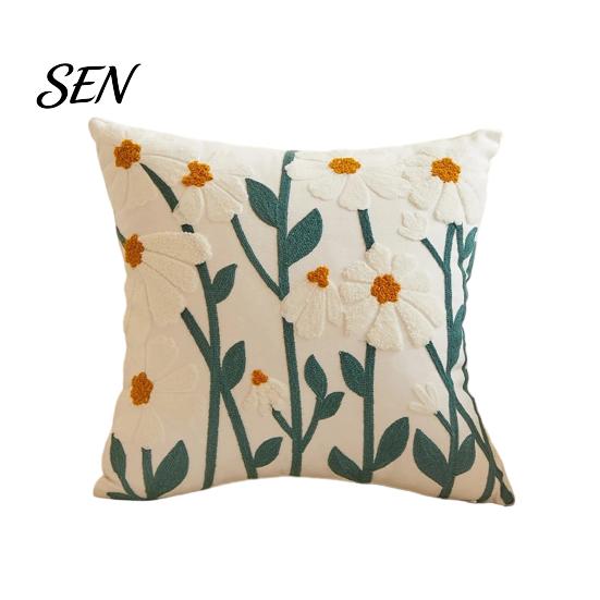Floral Pattern Throw Pillow Shams Farmhouse Cushion Cover, 3D Flower Embroidery Decorative Light Luxury Bed Covers Case for Living Room Couch