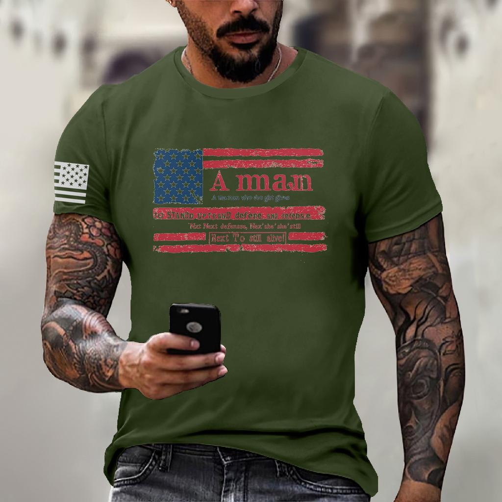 Men's Fashion Casual Short Sleeve Round Neck Independence Day Flag T-Shirt Top