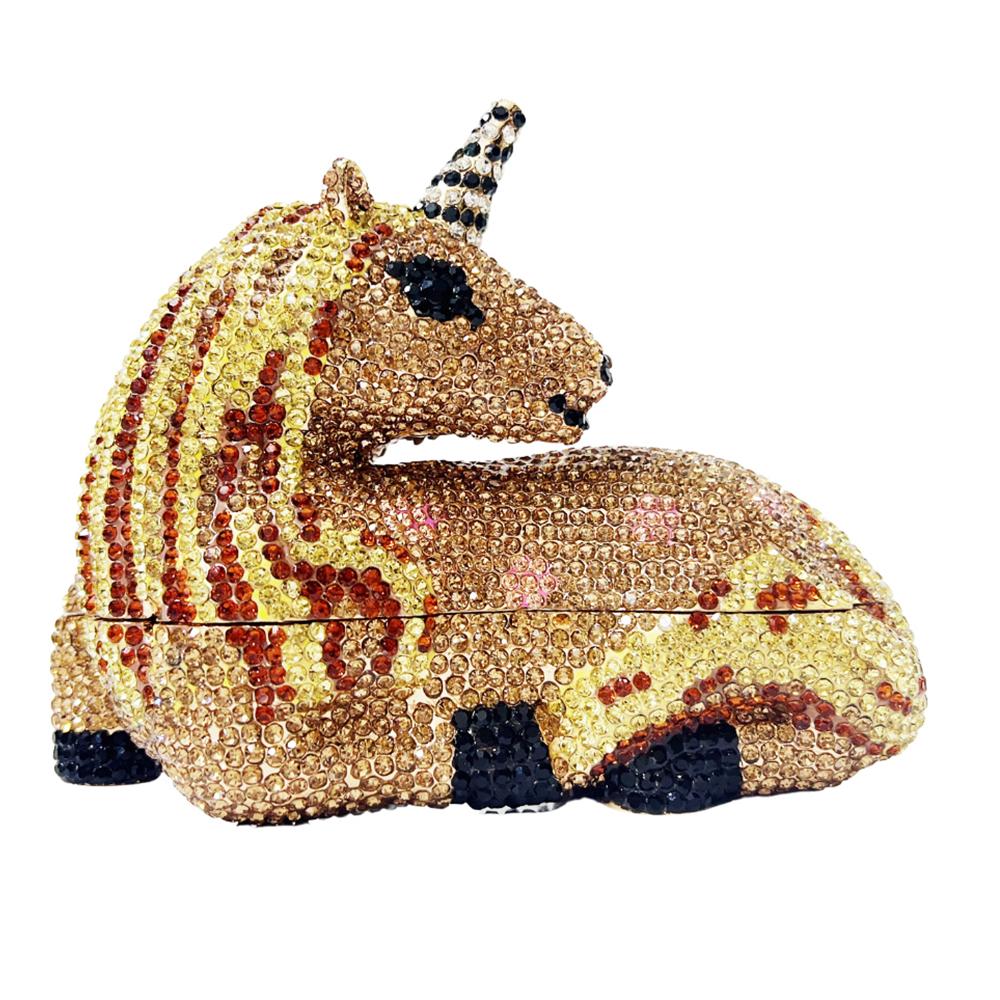 Luxury Pink Unicorn Handbag Women Diamond Evening Clutch Crystal Bridal Purse Designer Party Phone Bag Lady Wedding Dinner Bags