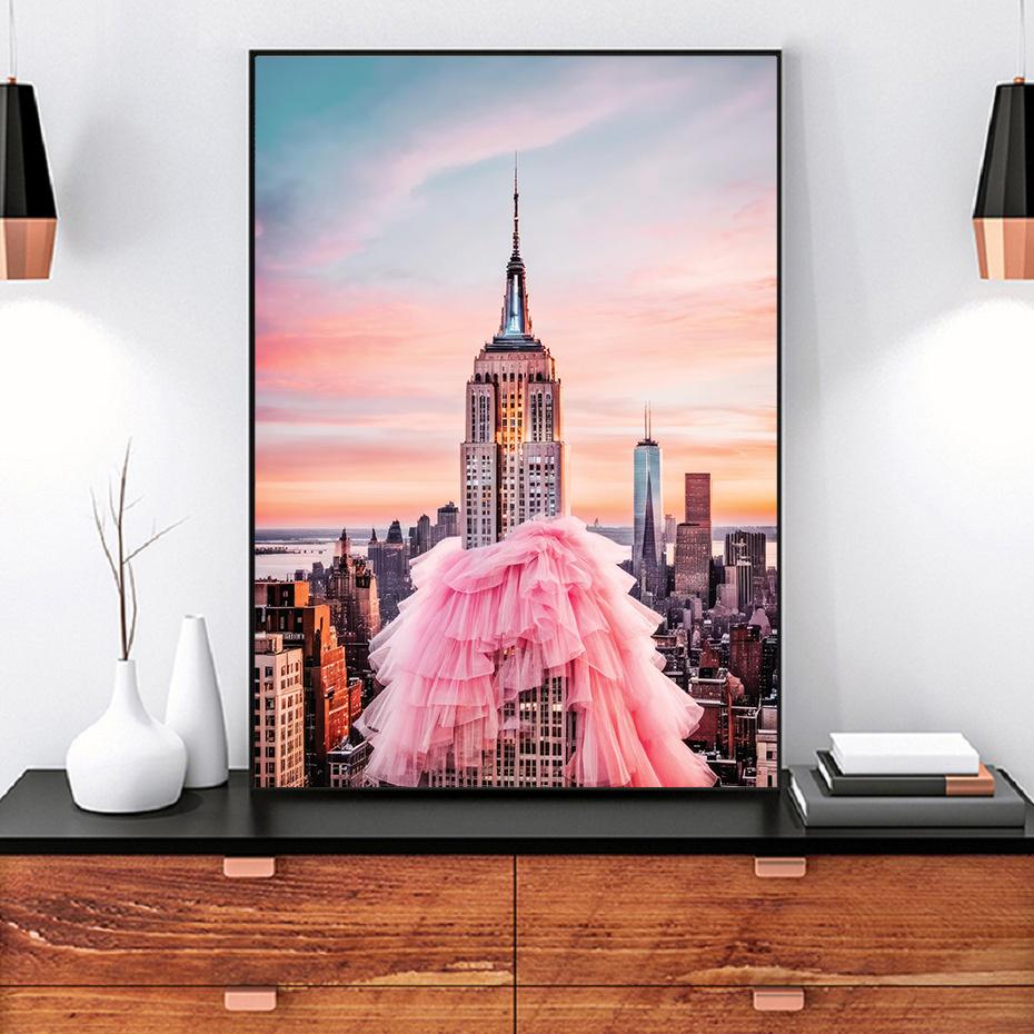 Large Creative The Eiffel Tower is Wearing a Pink Skirt Wall arts Prints Fashion Pink Posters Summer Fashion Home Wall Decor
