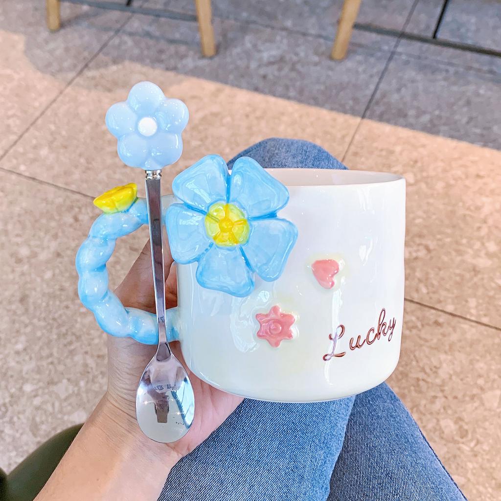 Hand painted Ceramic Cup Flowers Mug High looking Girl Home Office Water Cup Souvenir Birthday Gift