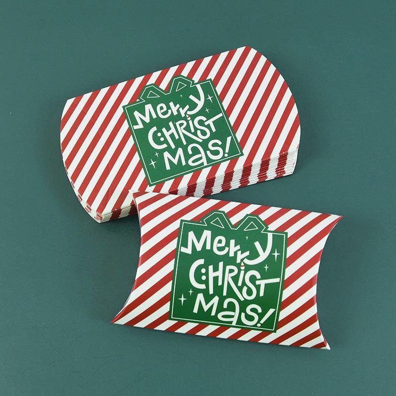 24/12pcs Christmas Pillow Shape Candy Box Merry Christmas Kraft Paper Gift Box Packging Kids Favors Happy New Year Navidad 2025