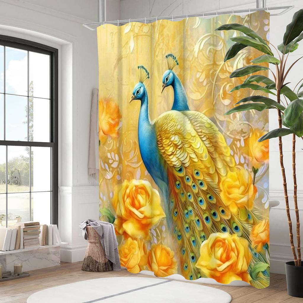 Flower and Peacock Pattern Bathing Curtain Bathroom Shower Curtain Waterproof With 12 Hooks Home Deco Free Ship