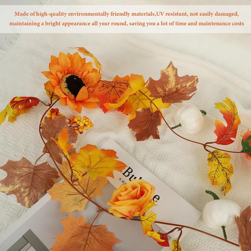 Ghirlandă de Arțari de Toamnă Frunze Dovleac cu Fructe de Pădure, 2M/6.5FT Viță de Vie Agățătoare cu Frunziș Artificial de Toamnă pentru Casă, Ziua Recunoștinței, Halloween