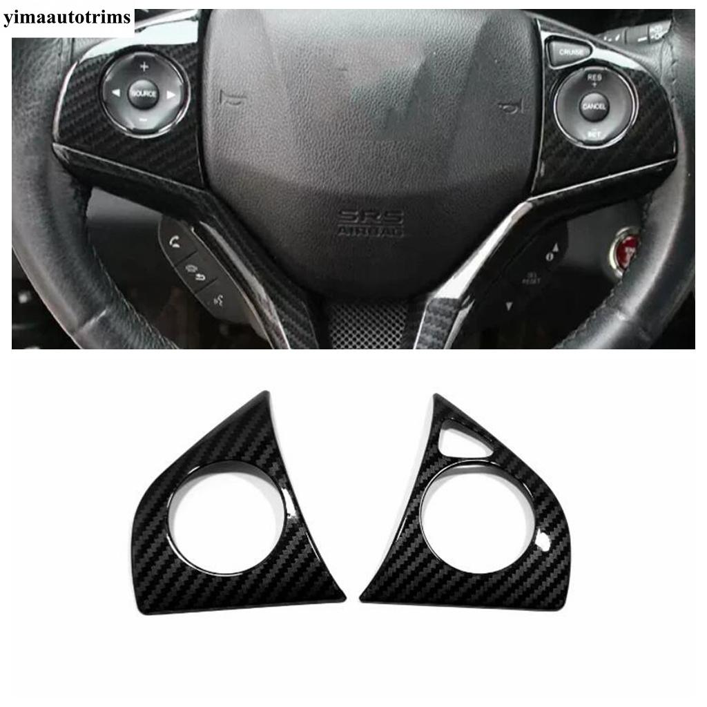 For Honda Vezel HR-V 2014 -  ABS Carbon Fiber Car Steering Wheel Button Frame Decoration Cover Trim Accessories Interior