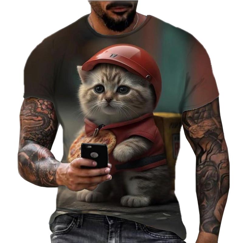 3D Printed Cat Dog T Shirt Men Funny Animal Graphic Tees Summer Fashion Casual Trend Interesting Round Neck Street Tops T-Shirts