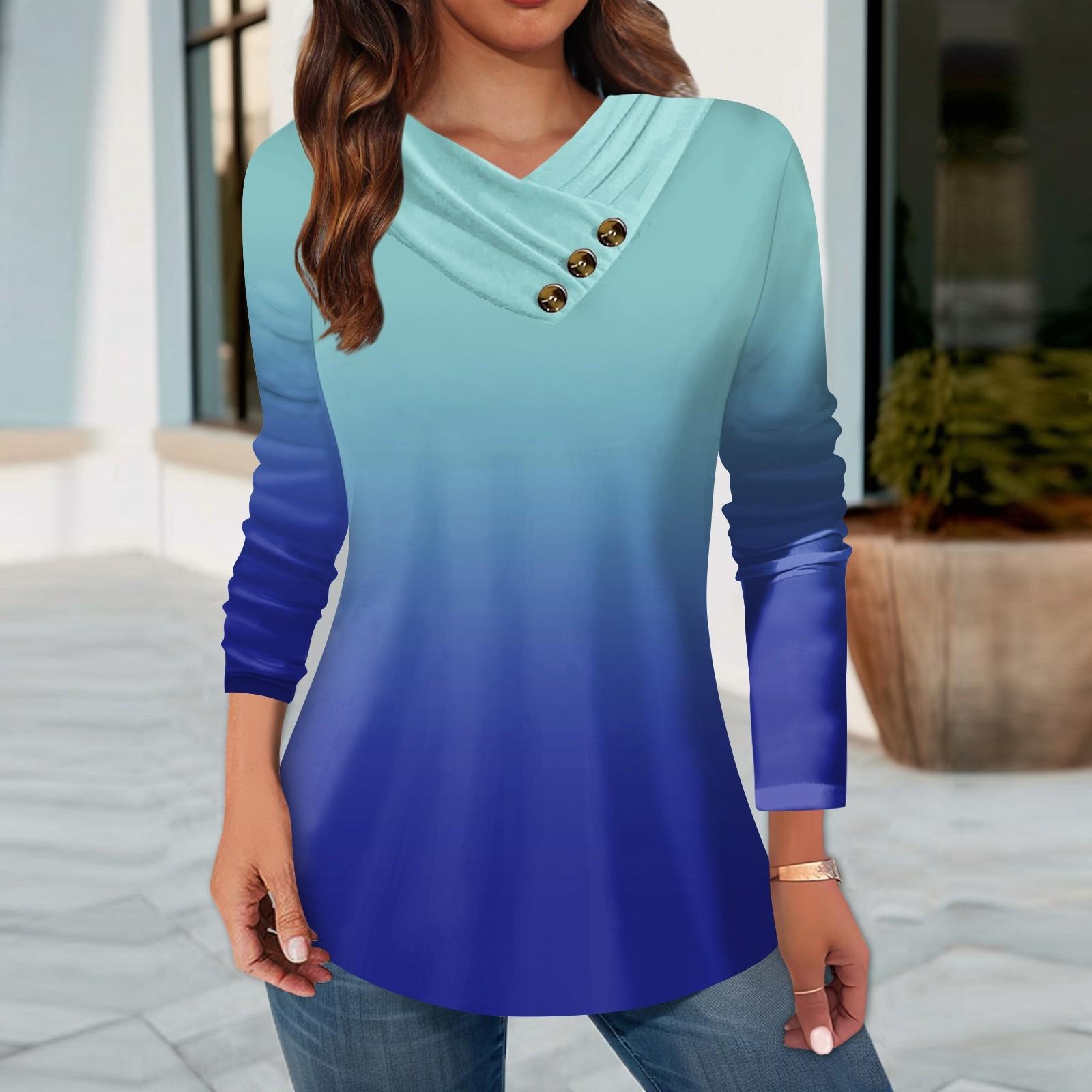 

Женские топы, повседневные рубашки с длинными рукавами и пуговицами на шее, модные лоскутные блузки с винтажным принтом, футболки L синий