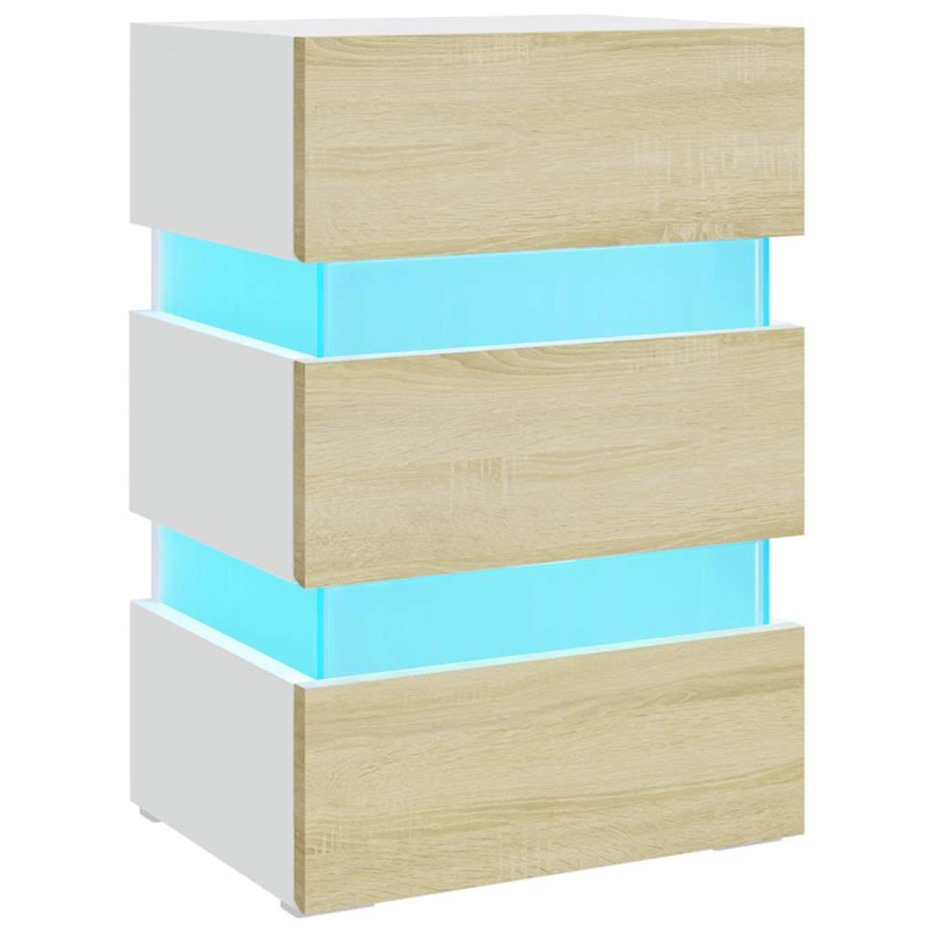 Szafka Nocna Z Led, Biel I Dąb Sonoma, 45X35X67 Cm