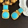 Turquoise Stud Earrings For Women Geometric Palace Style Medieval Fashion Elegant Retro Jewelry Gift