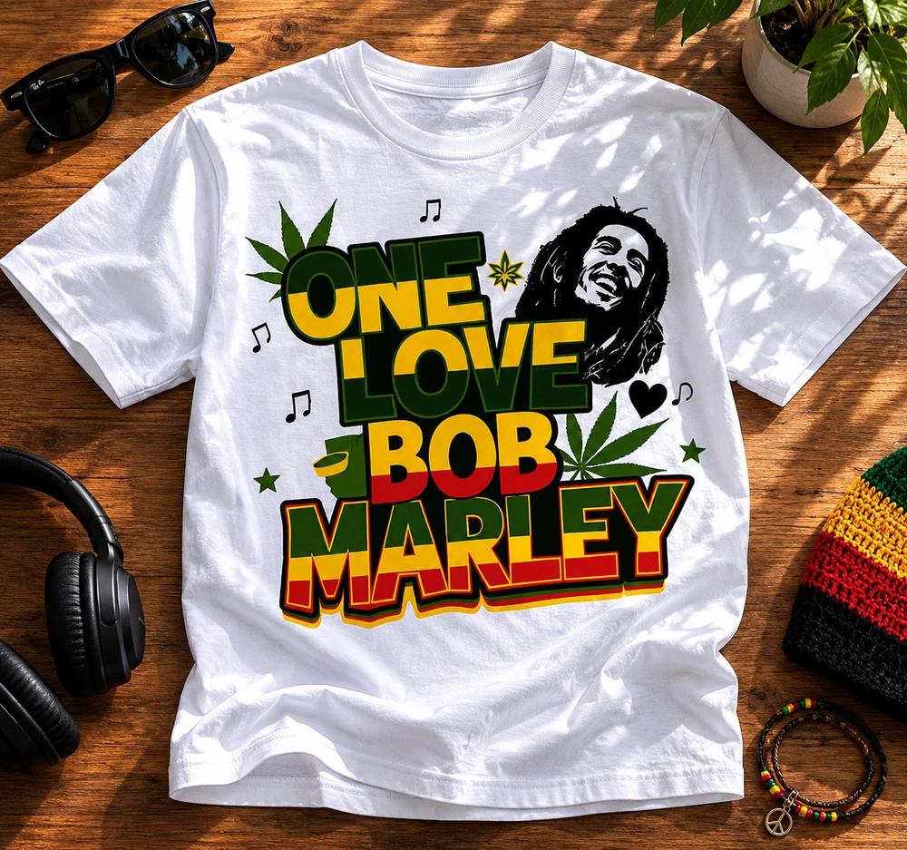 Bob Marley Inspired One love Tshirt Jamaican Reggae Unisex White Shirt Gift UK S