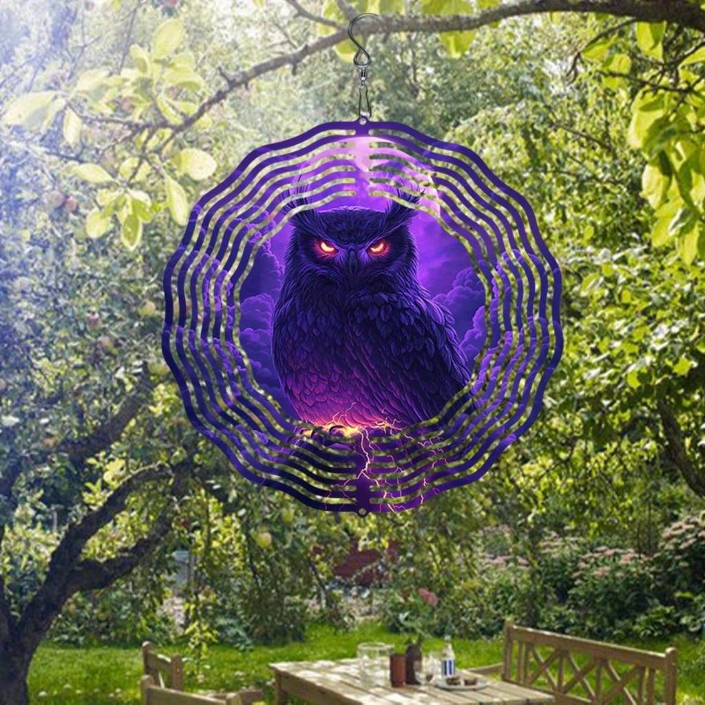 Mandala Owl Wind Chime 2D Metal Art Decor with 360 Swivel Hook for Outdoor Garden Patio Yard No Power Needed Easy to Hang