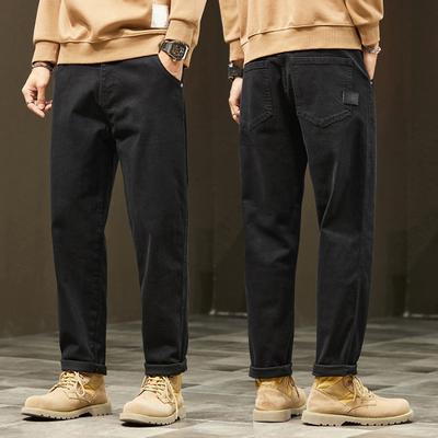 Übergröße Herbststil Jeans Lange Hosen Herren Elastisch Locker Vintage Hohe Taille Basic Lässig Mode Schwarz Harem Herrenhosen
