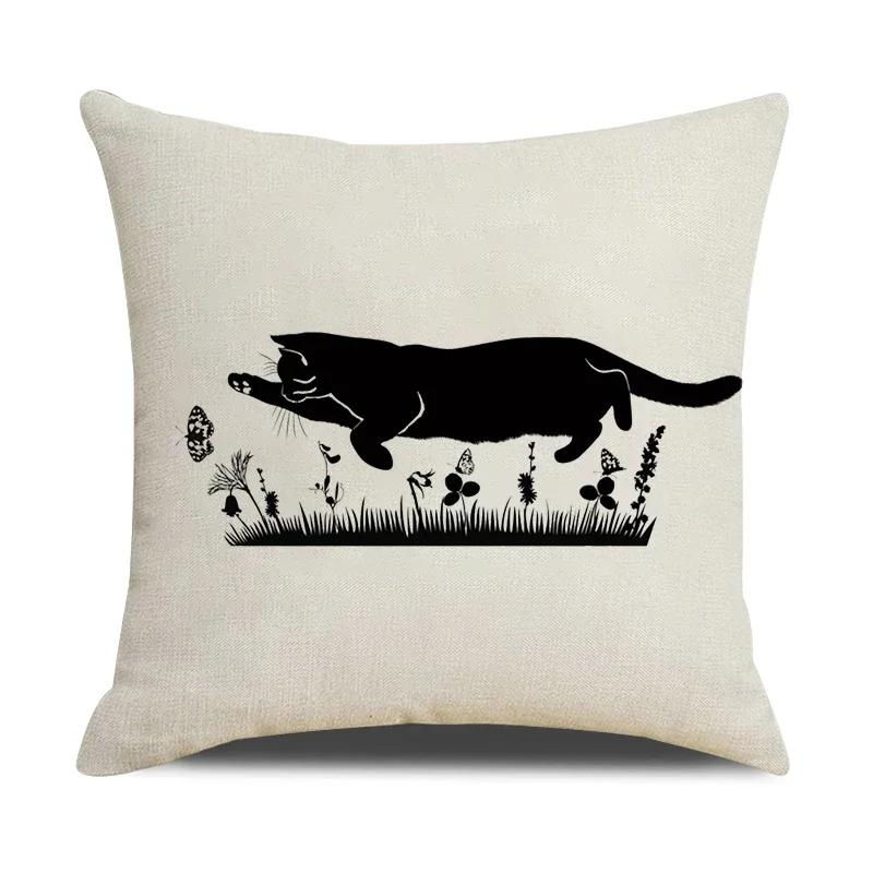 Funny Cats Printed Cushion Cover 45x45cm Linen Pillow Case Farmhouse Home Office Decor Throw Pillowcase Pillow Cover for Pillows