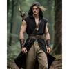 Men's Hooded Sleeveless Tunic Renaissance Robe Viking Sleeveless Vest
