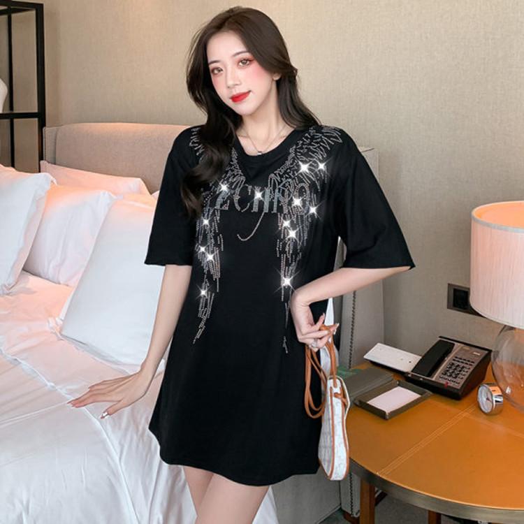 Dámské tričko nadměrné velikosti s diamantovým potiskem pro těžký průmysl na jaro a léto, s krátkým rukávem, volné, zeštíhlující, personalizovaný styl střední délky