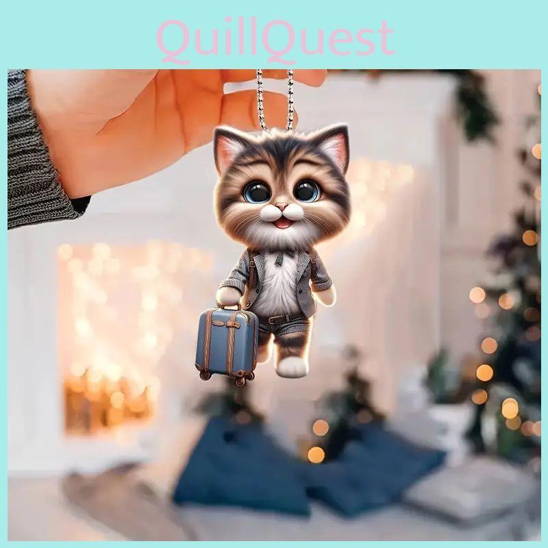 Automotive Acrylic Pendant With Cute Cat Dragging Suitcase Design Decor For