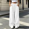 Women's Corduroy Drawstring Wide Leg Pants with Pockets - Loose Fit Casual Trousers for Daily Wear