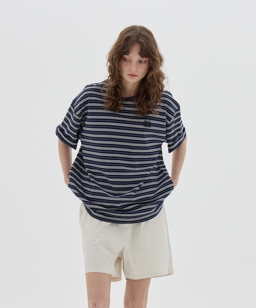 URBANAGE Striped Oversized Short Sleeve_Navy