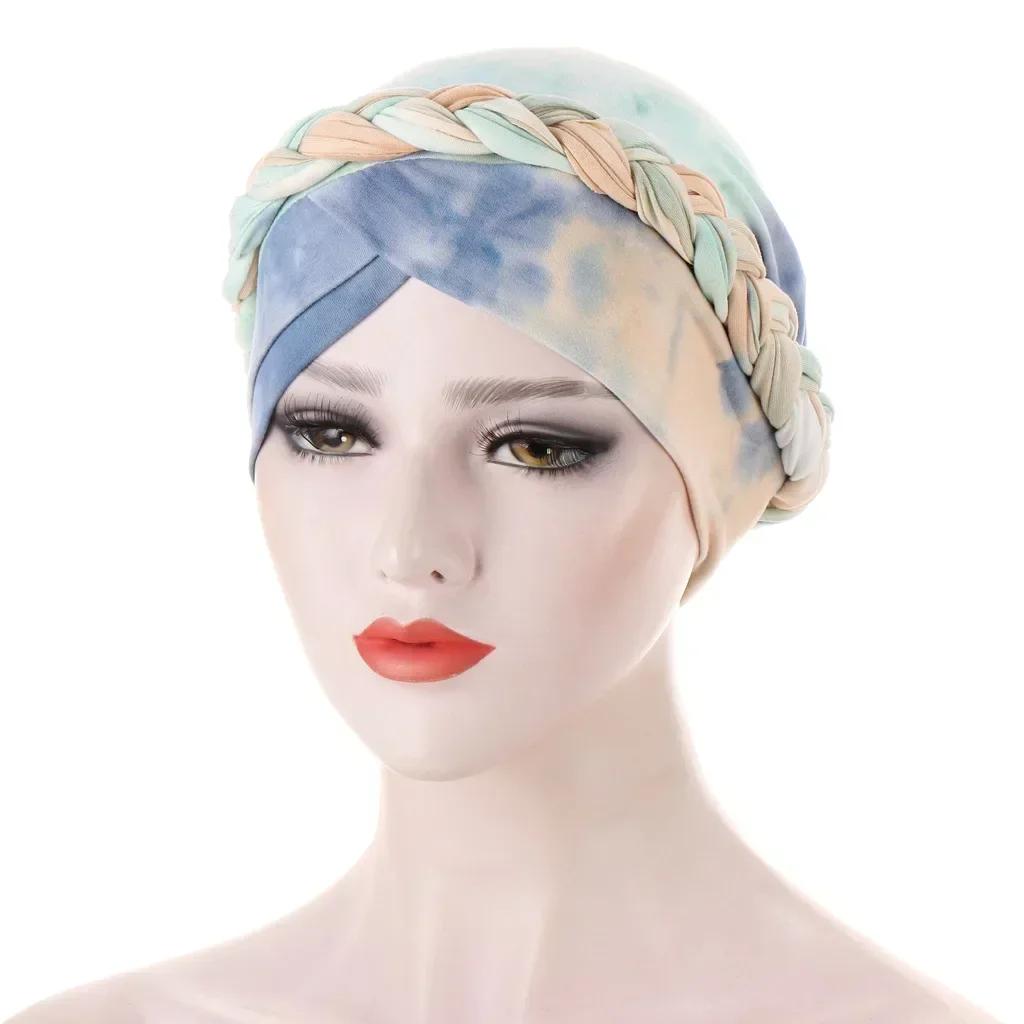 Velour Muslim Women Braid Hijab Turban Chemo Stretch Cap Hair Loss Hat Head Wrap Islamic Bonnet Headwear Beanie Cover