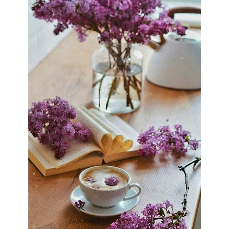 

5D DIY Алмазная картина Красивый фиолетовый цветок Алмазная вышивка Набор для вышивки крестом Полный горный хрусталь Мозаика Домашний декор Round 20x30cm