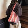 Fashion girly lace sweet wind bucket bag 2025 new large capacity underarm canvas bag plaid shoulder bag