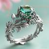 Cross Border Popular Ring Wish Hot Selling Totem Ring Creative Retro Alloy Inlaid Green Crystal Ring