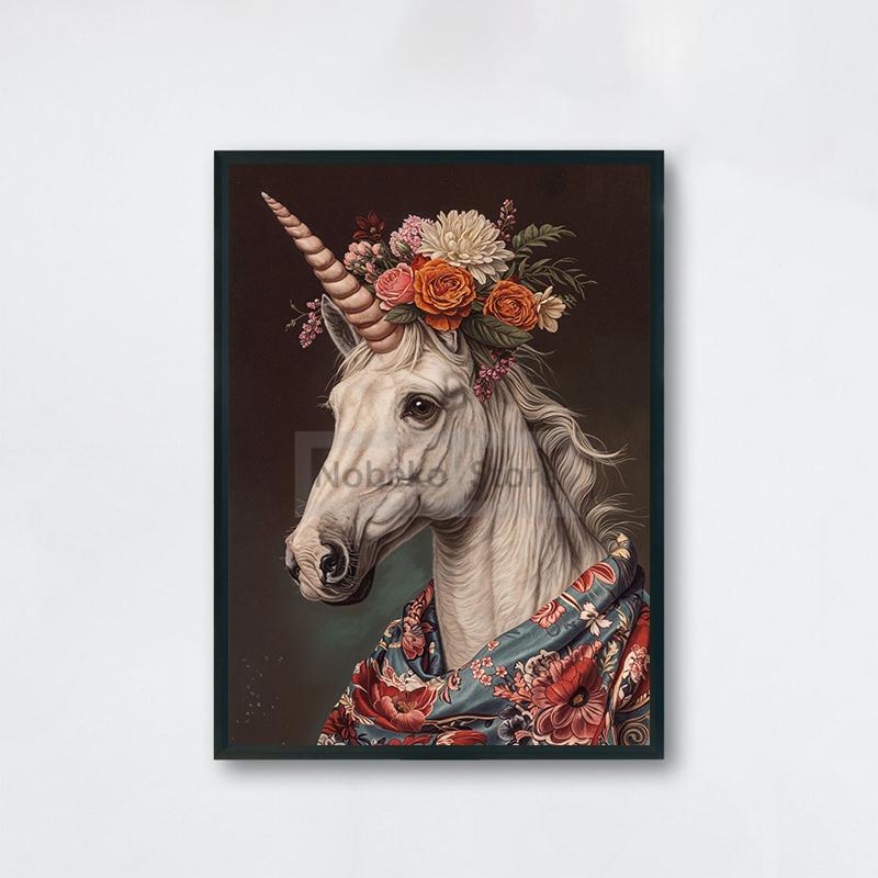 Vintage Animal with Flower Poster Dog Cat Rabbit Raccoon Garland Prints Canvas Painting Wall Art Pictures Home Room Nature Decor