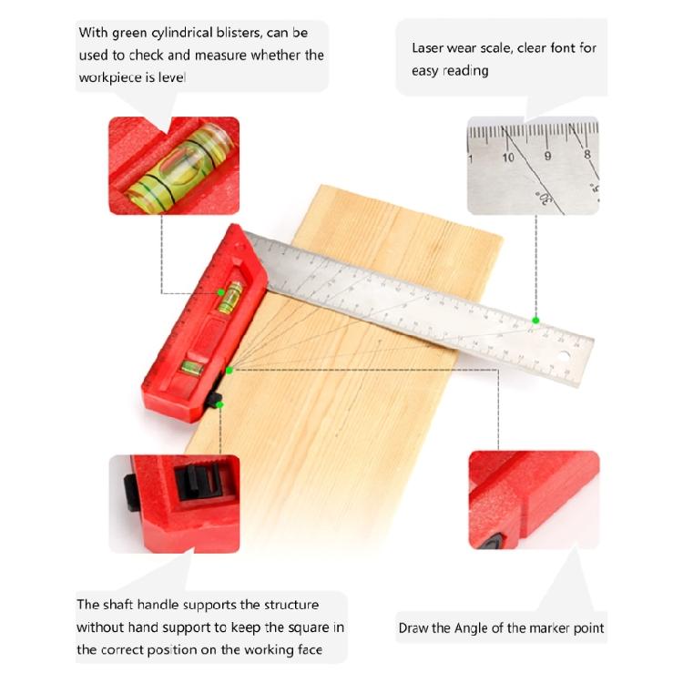 Combination Square Tool Woodworking Angles Ruler MultiProtractors with Bubble