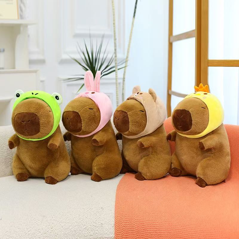 Kawaii Cute Capybara Plush Toy with Turtle Bag Strawberry Cap Kids Gift Home Decoration Soft Plush Animal Stuffed Toy
